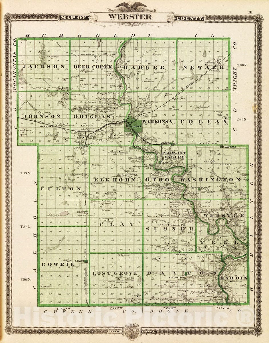 Webster County, Iowa - Railroad Map, 1875 - Andreas Atlas Historical Print