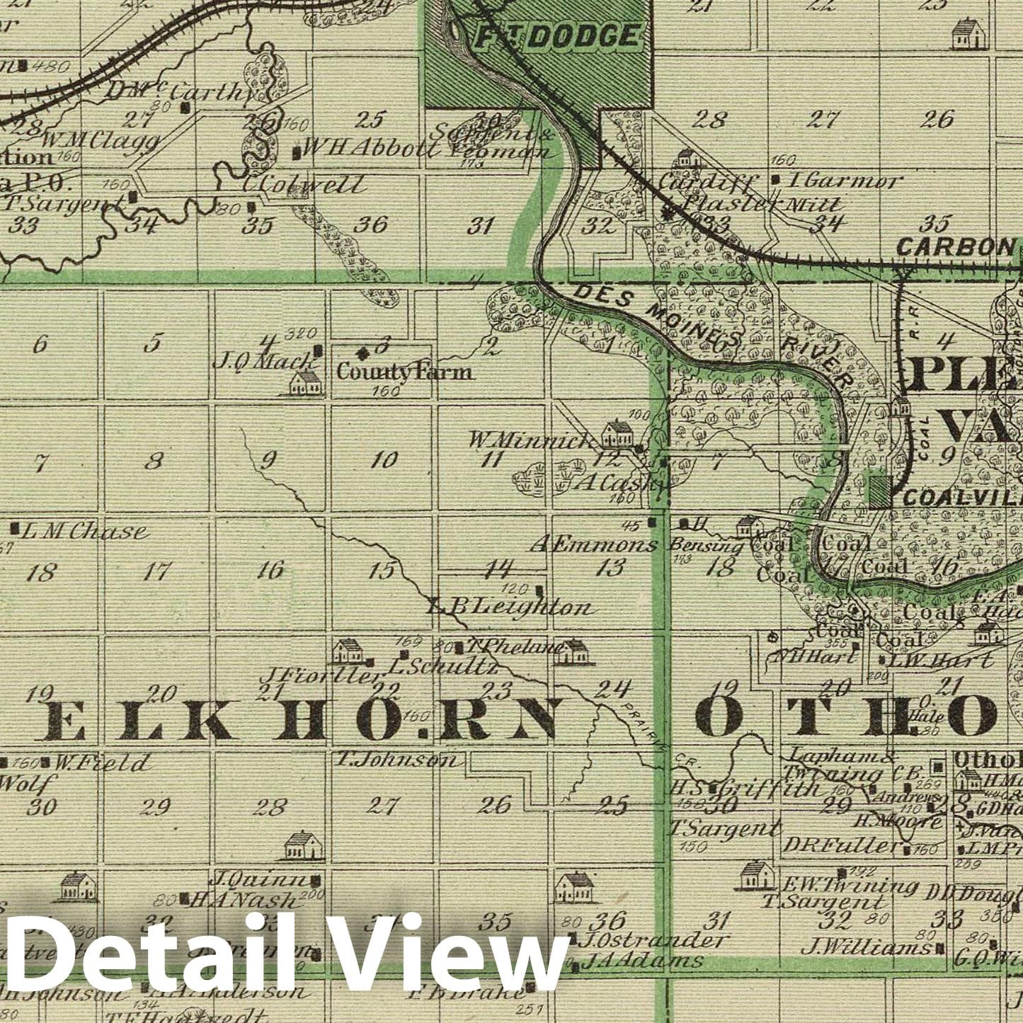 Webster County, Iowa - Railroad Map, 1875 - Andreas Atlas Historical Print
