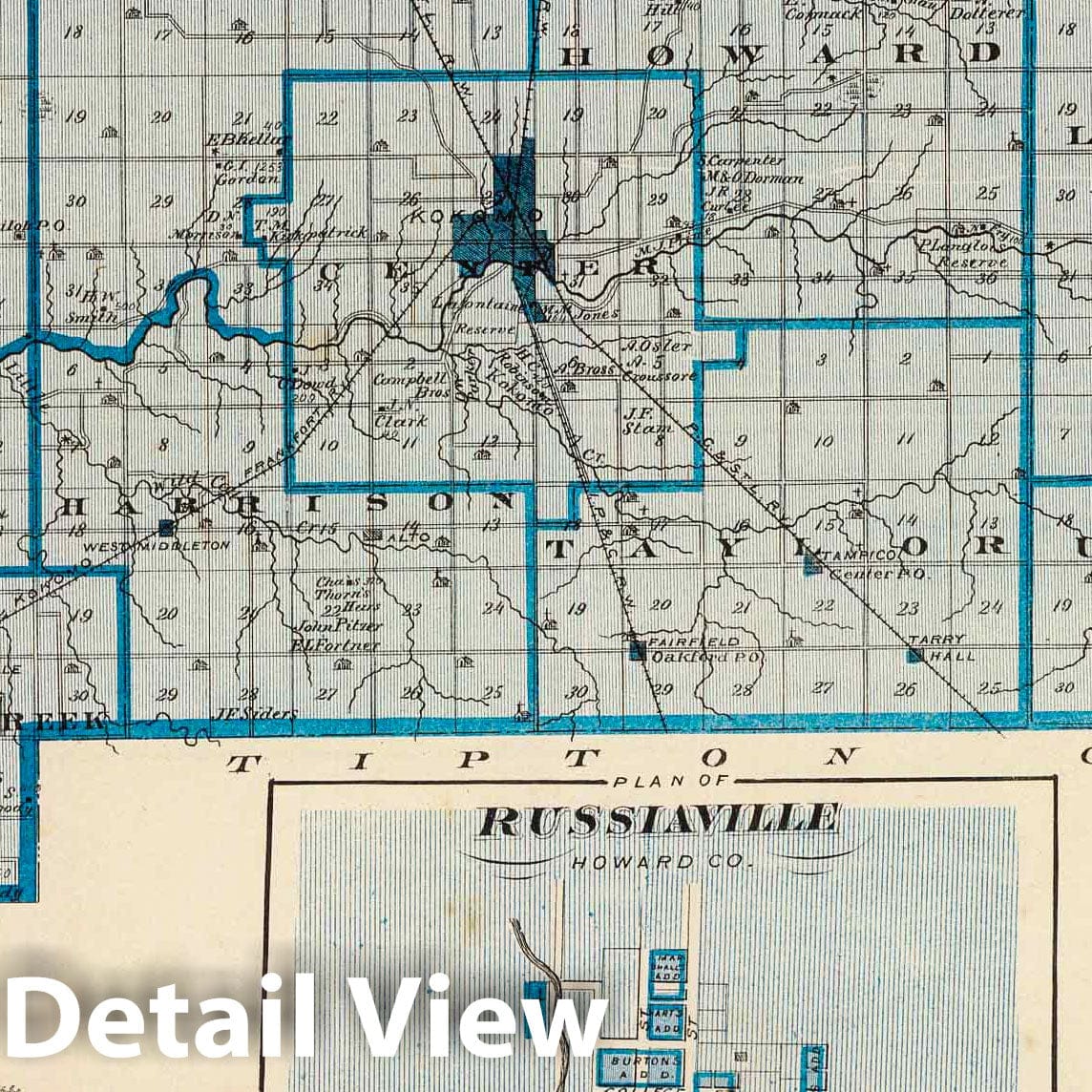 Howard County, Indiana - Railroad Map, 1876 - Historical Atlas Print