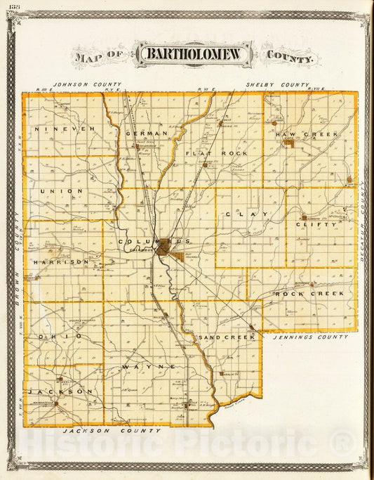 Historic Map : 1876 Map of Bartholomew County. - Vintage Wall Art