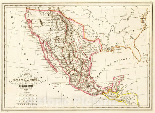 Historic Map : Guatemala; Mexico, 1837 Etats-Unis du Mexique, 1835. , Vintage Wall Art