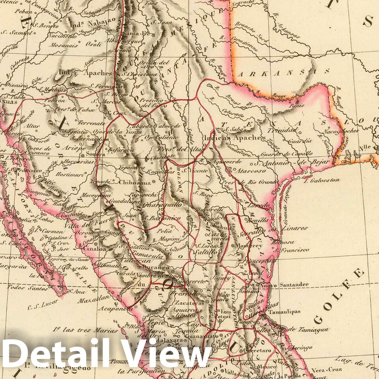 Mexico and Central America - River Map, 1837 - Historical Map Print