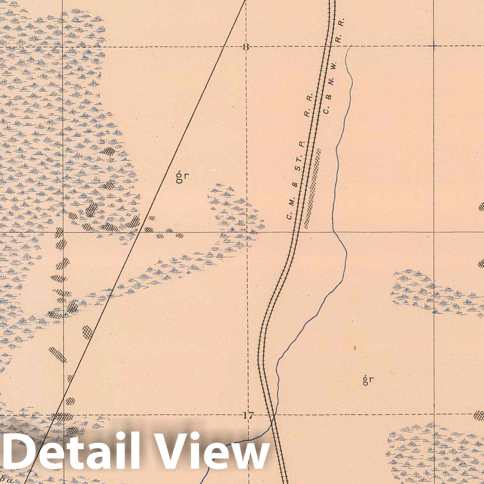 Marquette Iron-Bearing District - Railroad Map, 1896 - Historical Geology Print