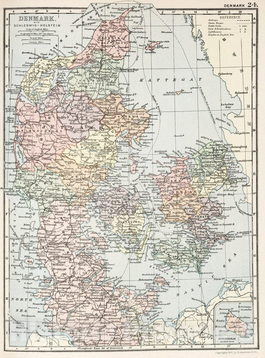 Historic Map : 1892 Denmark 24 - Vintage Wall Art