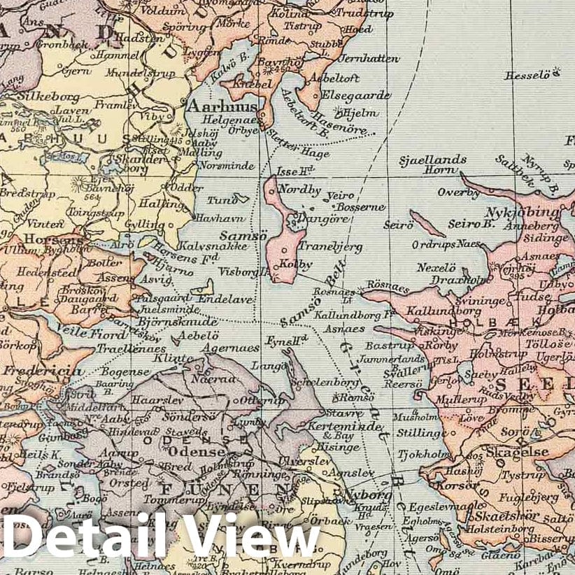 Denmark with Schleswig-Holstein and Bornholm - Railroad Map, 1892