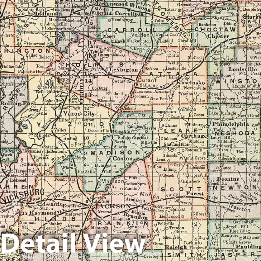 Mississippi - Railroad Map, 1891 - Historical Map Print