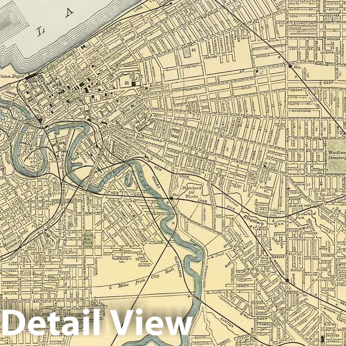 Cleveland, Ohio - Railroad Map, 1891 - Historical Map Print