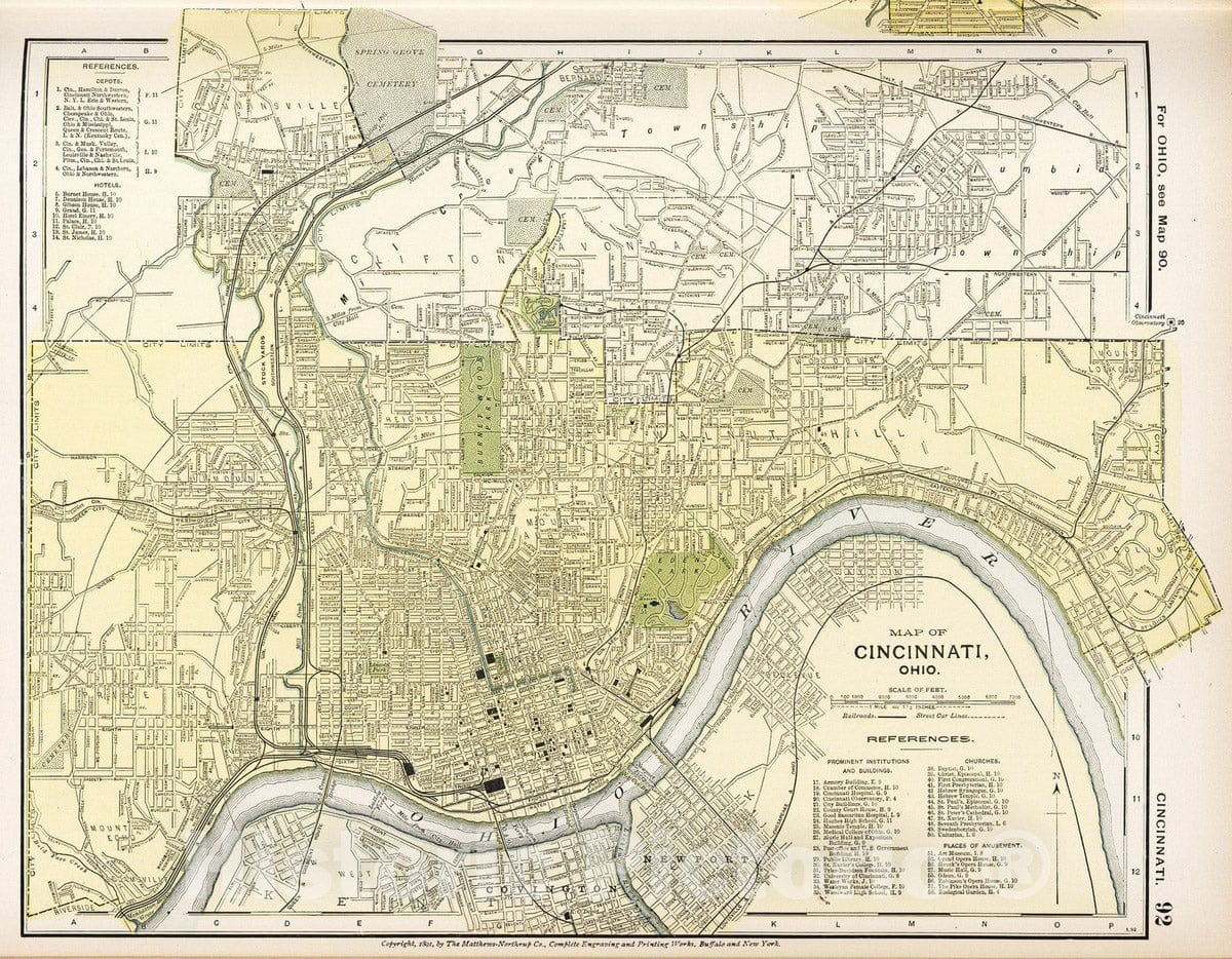 Cincinnati, Ohio - Railroad Map, 1891 - Historical Map Reproduction