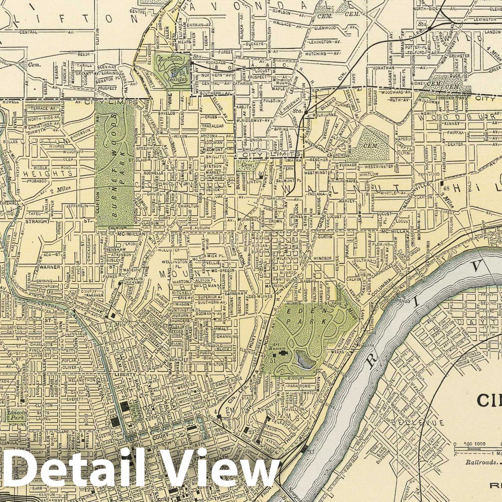 Cincinnati, Ohio - Railroad Map, 1891 - Historical Map Reproduction