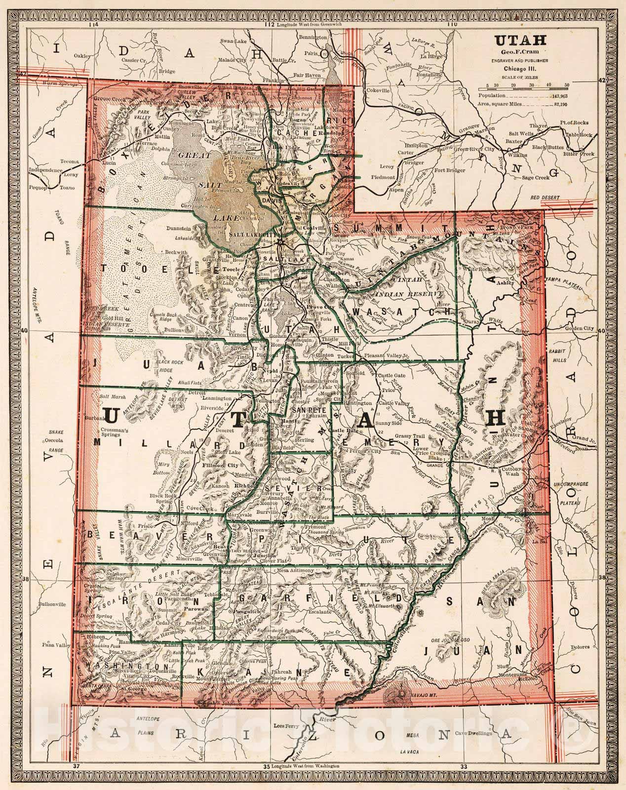 Historic Map : 1883 Utah : Vintage Wall Art