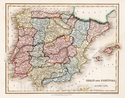 Historic Map : 1832 Spain and Portugal. - Vintage Wall Art