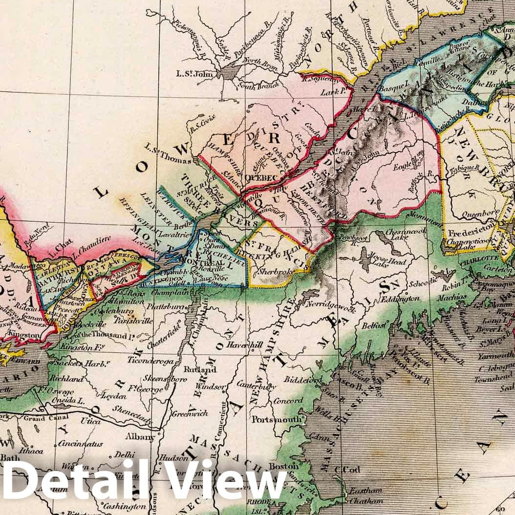 British Possessions, North America - River Map, 1832 Historical Map Print