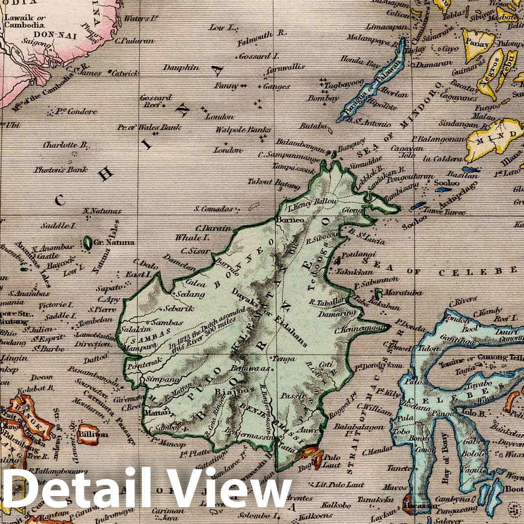 East India Isles - River Map, 1832 - Hand-Colored Historical Map Print