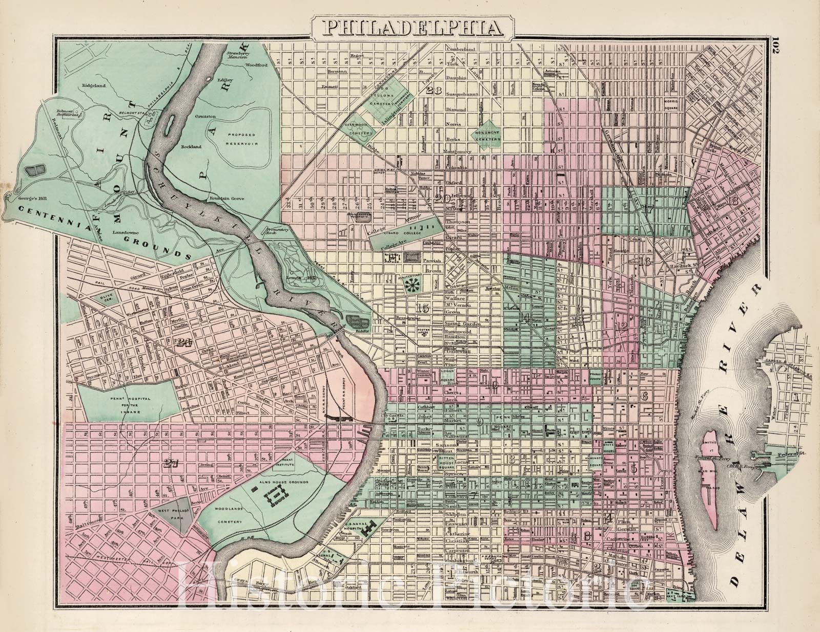 Philadelphia, Penn - Railroad Map, 1873 - Gray's Atlas Historical Reproduction