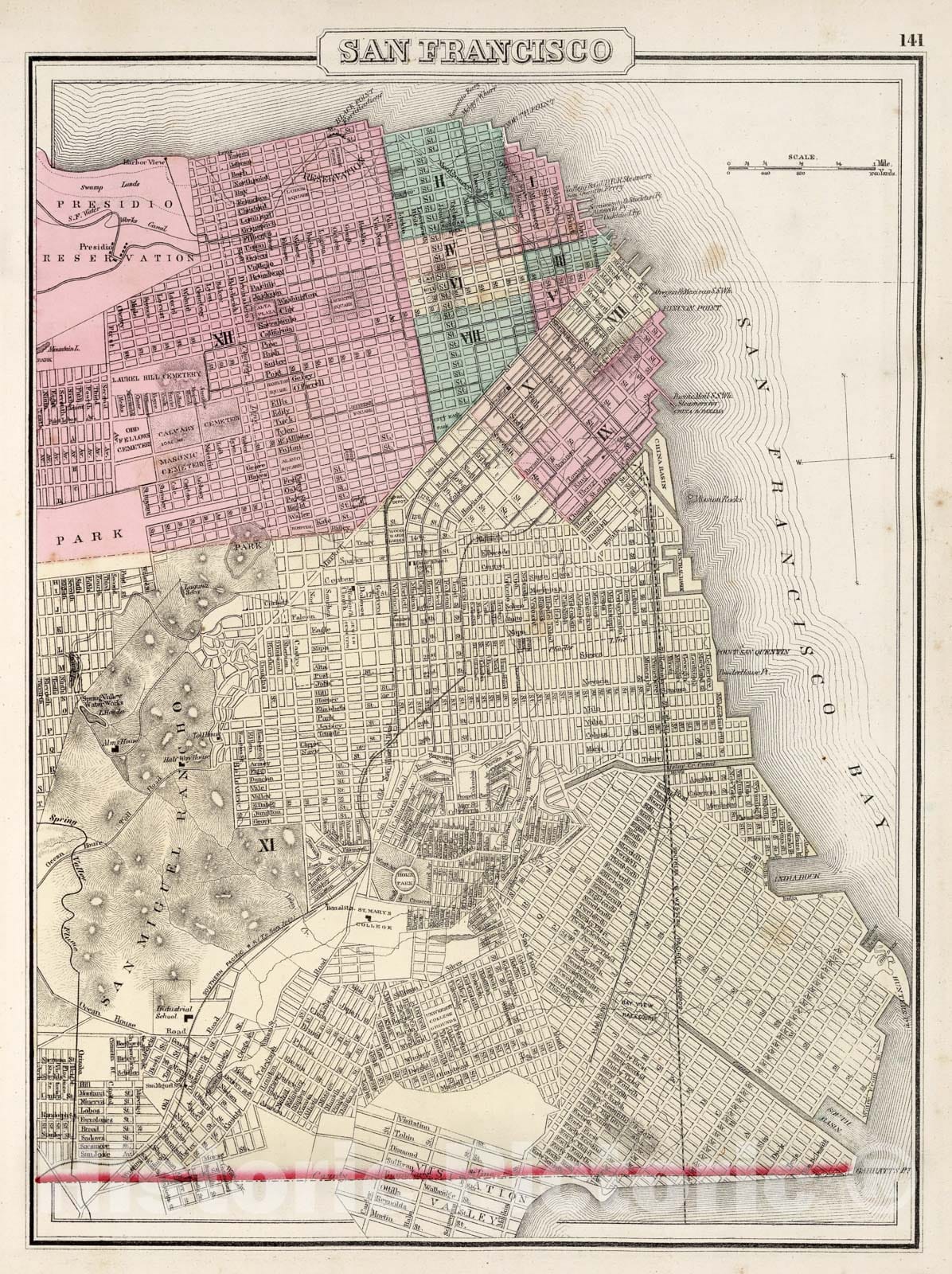 Historic Map : San Francisco (Cal.), 1873 San Francisco. , Vintage Wall Art