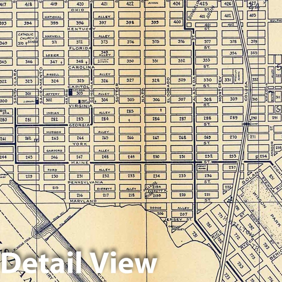 Vallejo, California - Road Map, 1938 - Historical Map Print