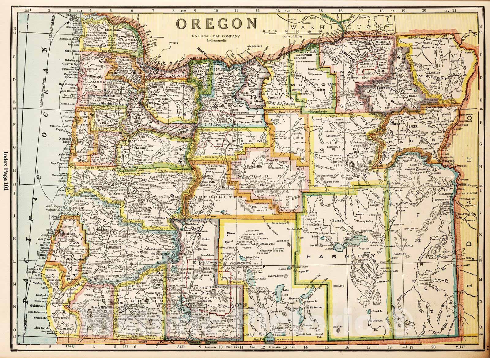 Historic Map : National Atlas - 1927 Oregon - Vintage Wall Art
