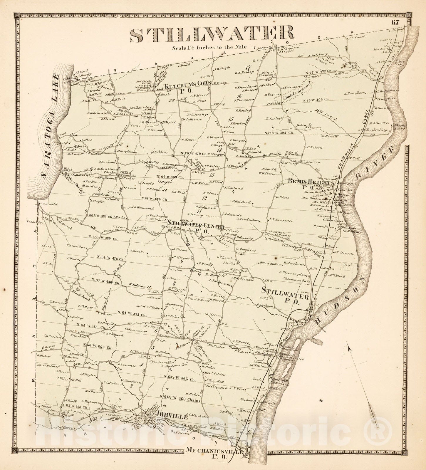 Historic Map : 1866 Stillwater, Saratoga County, New York. - Vintage Wall Art