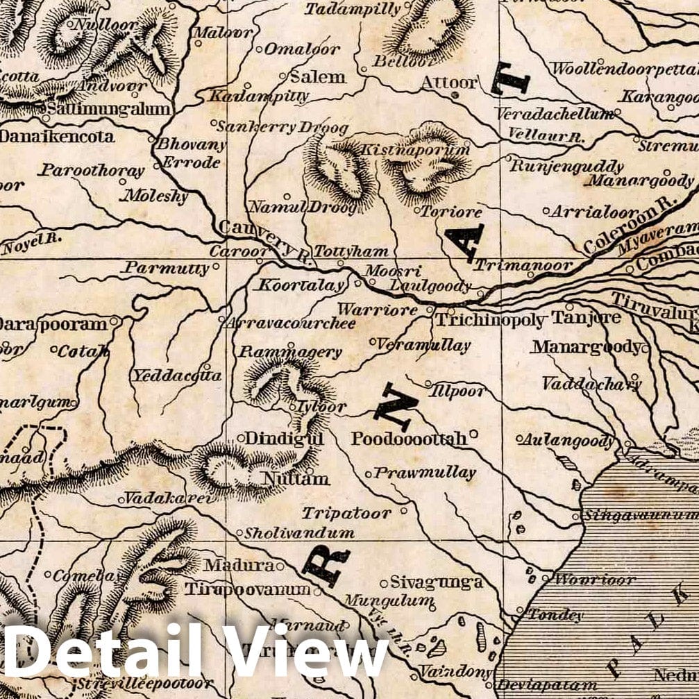 Southern India - River Map, 1848 - Historical Map Print
