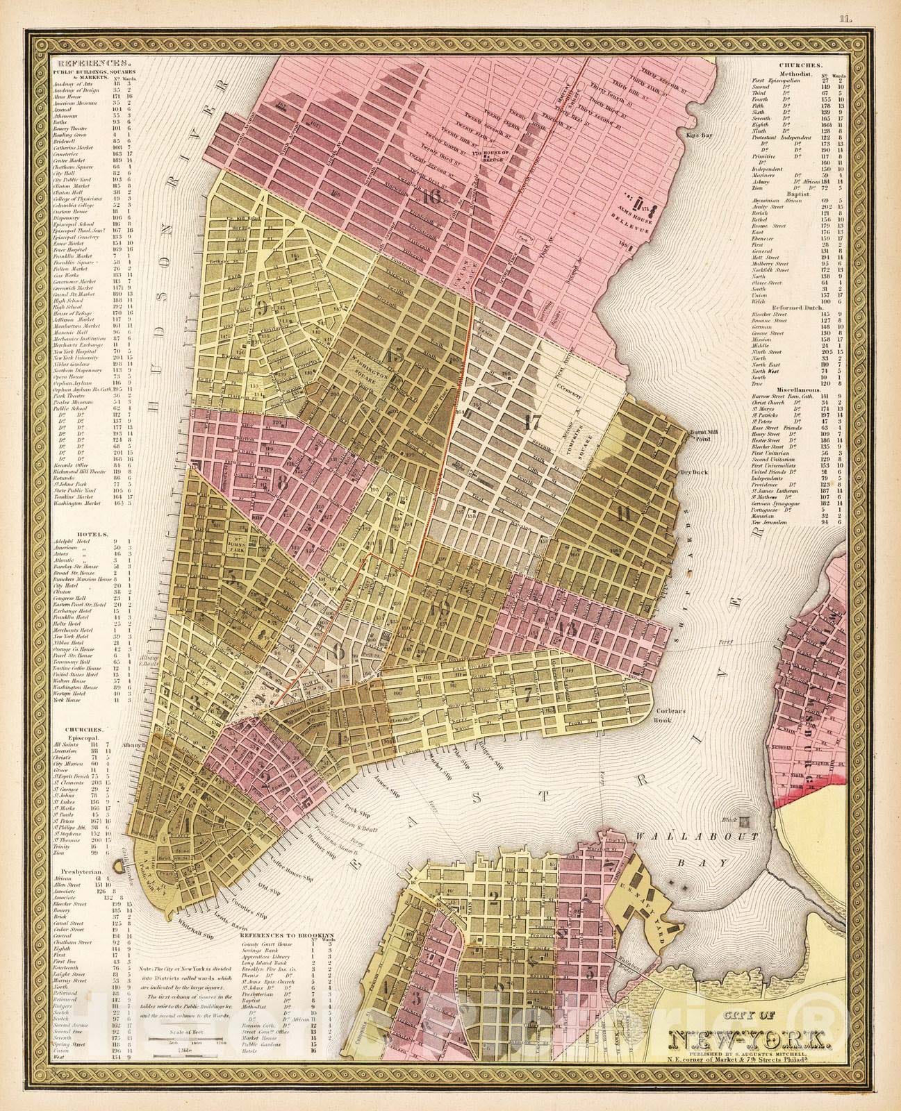 Historic Map : 1850 City of New York. - Vintage Wall Art