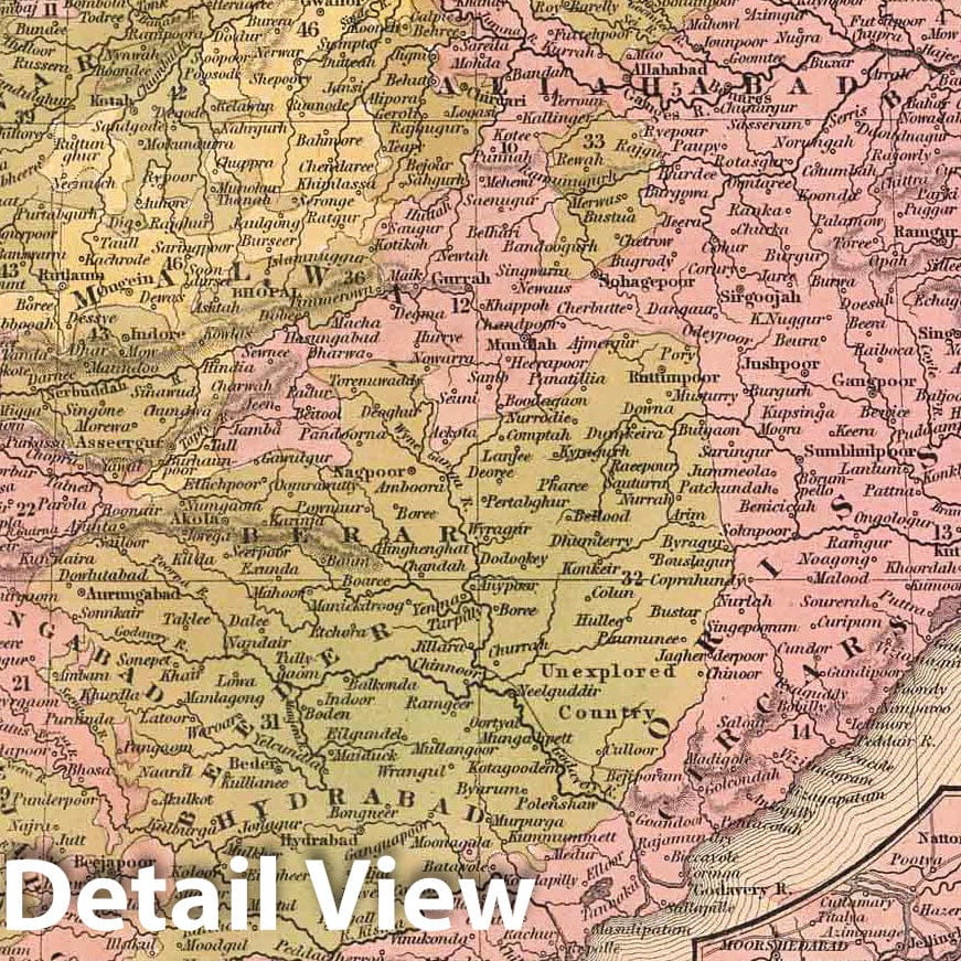 Hindustan, 1850 - Historical Map Print with Ganges Delta Inset