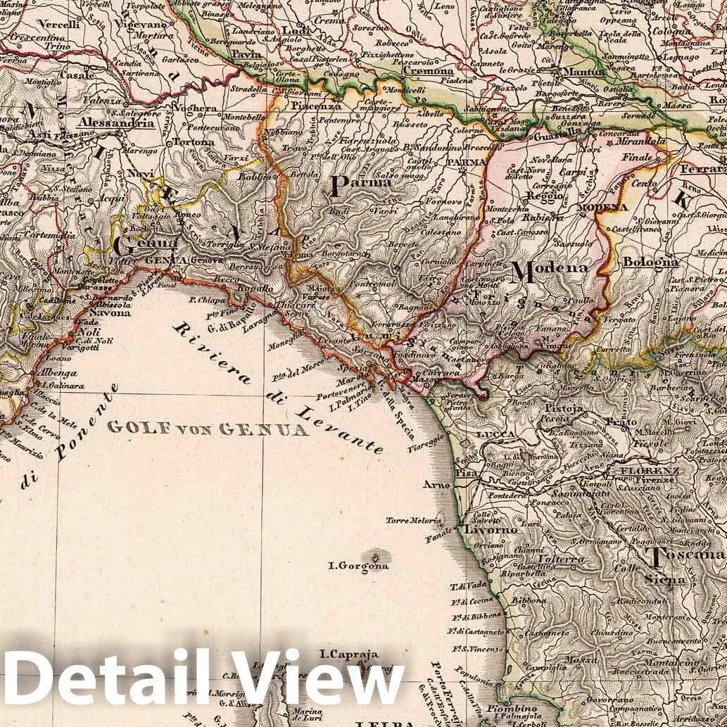 Northern Italy, 1853 - Historical Map Print from Stieler's Hand-Atlas