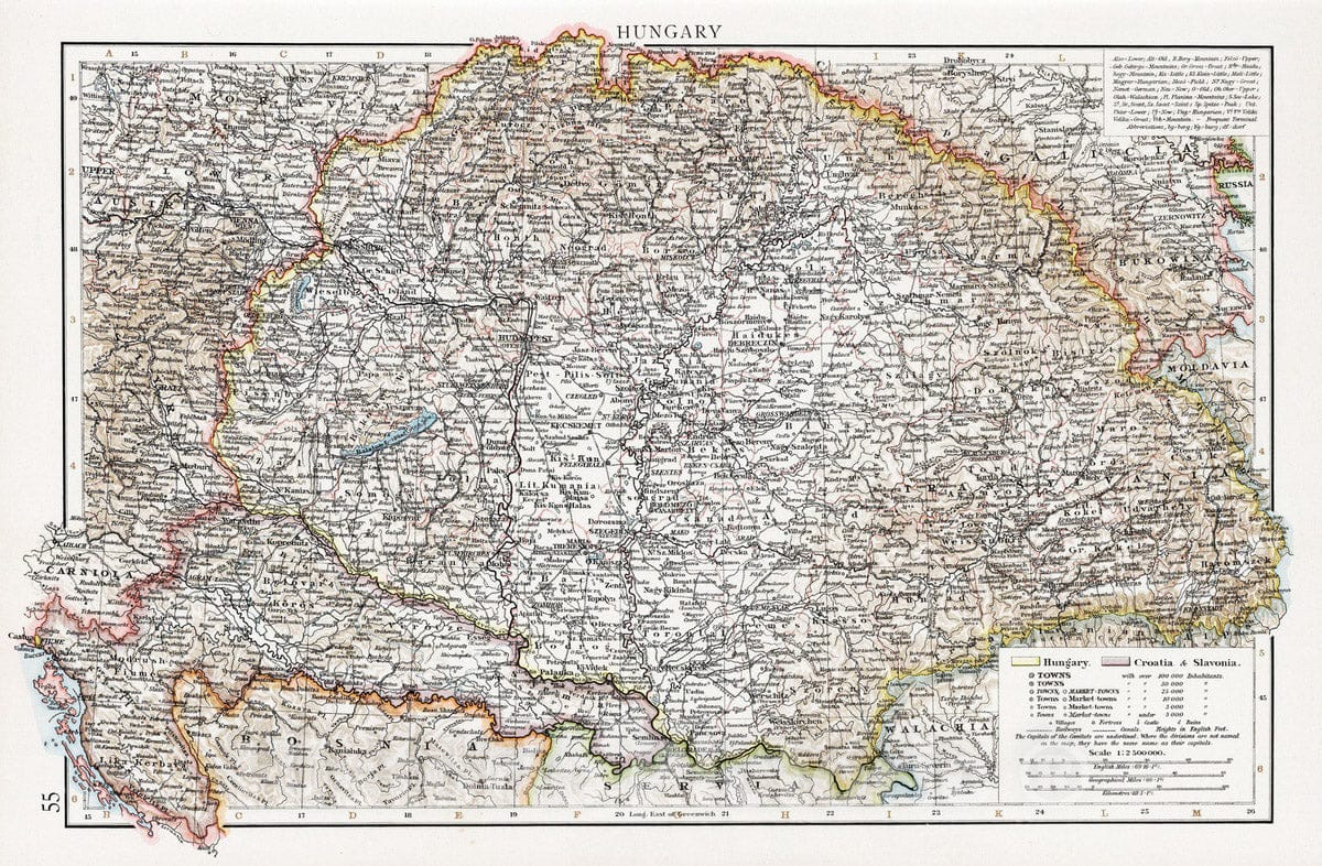 Hungary - Railroad Map, 1900 - Historical Map Print