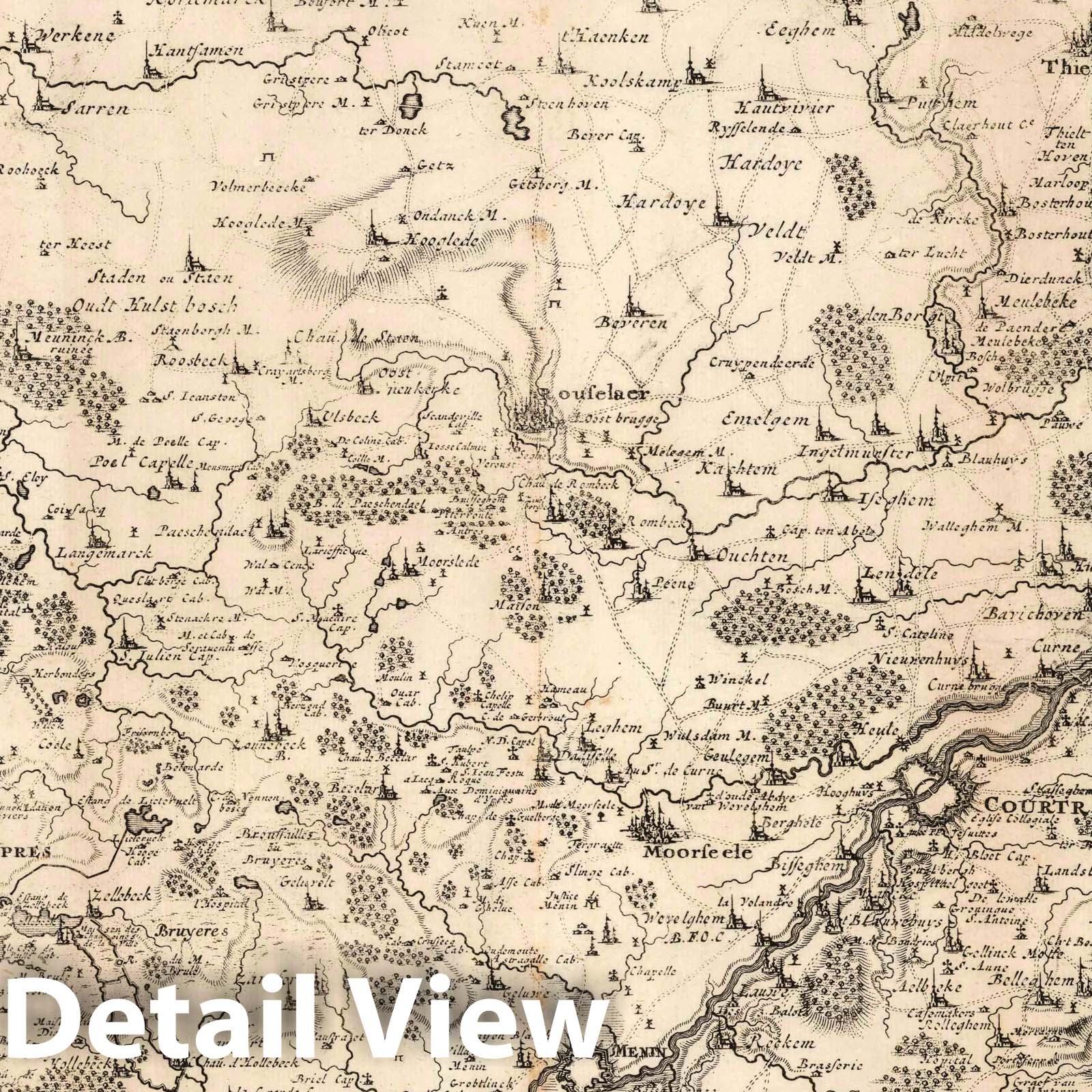 Menin, Courtray, Ypres, Dixmude, and Deynse - Military Map, 1710