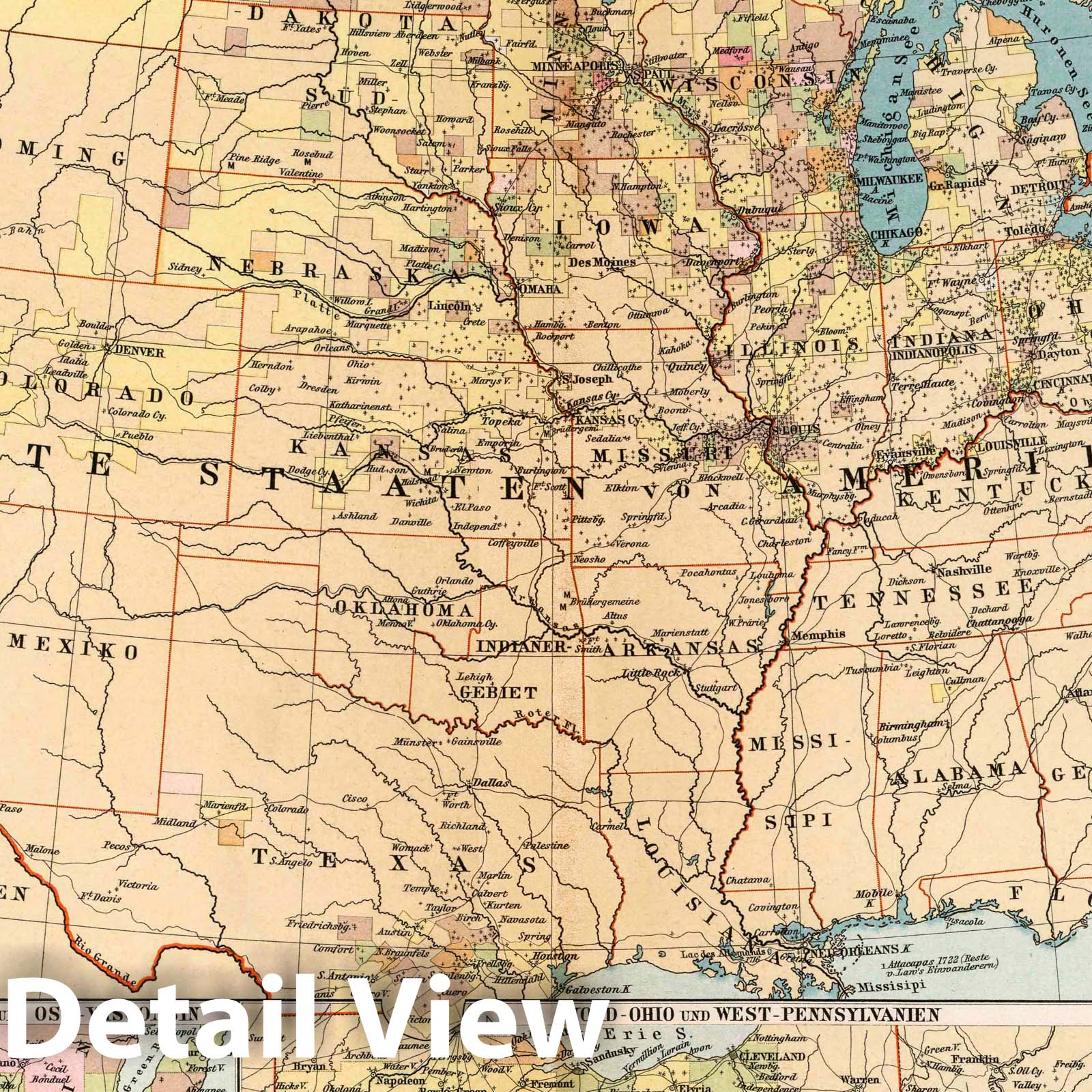 German Settlement in North America, 1897 - Historical Map Print