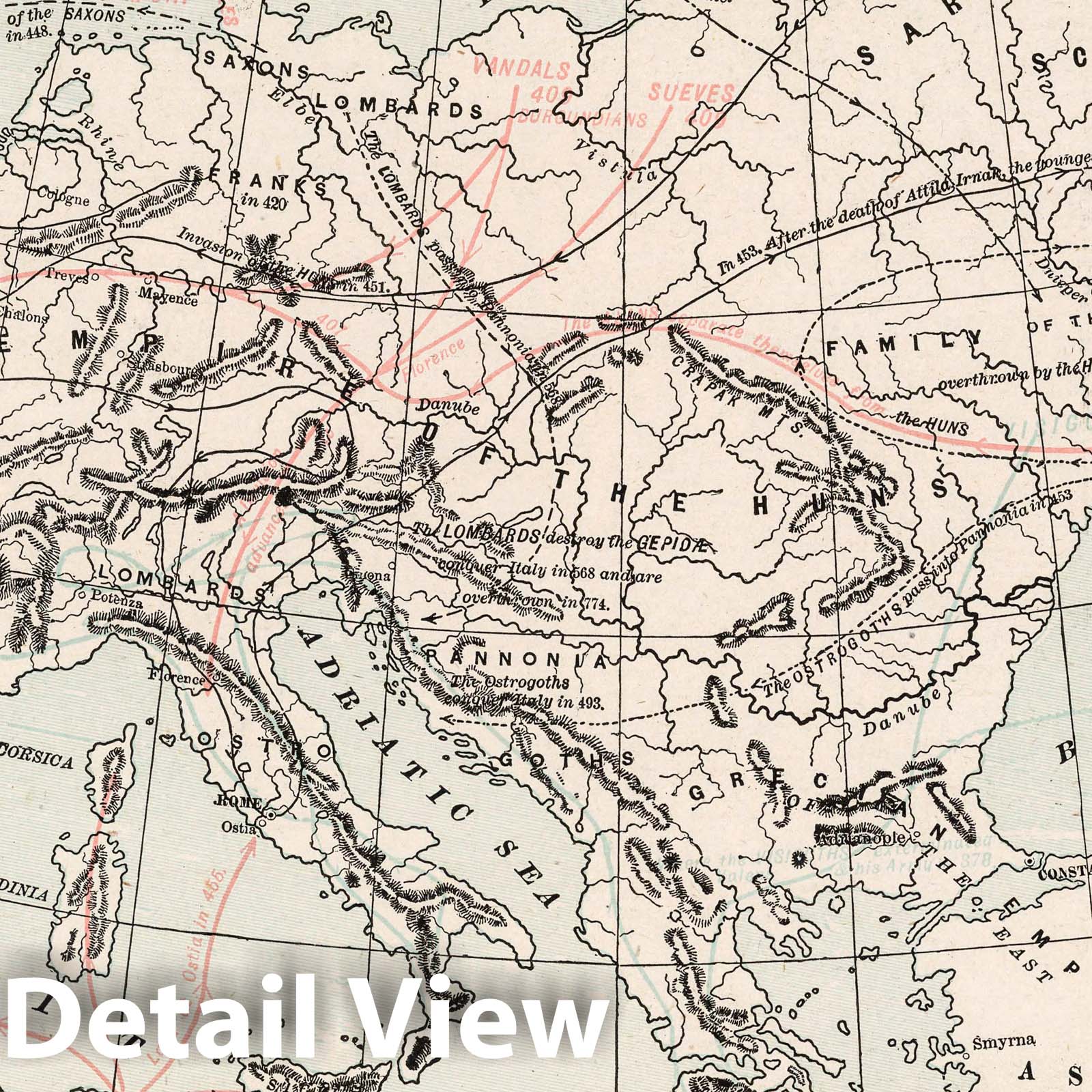 Europe: Barbarian Inroads and Fall of Rome - Route Map, 1901