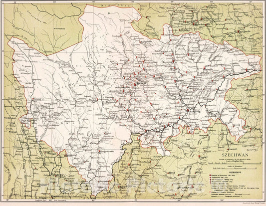 Historic Map : National Atlas - 1908 Szechwan. Stanford's Geographical Establishment - Vintage Wall Art