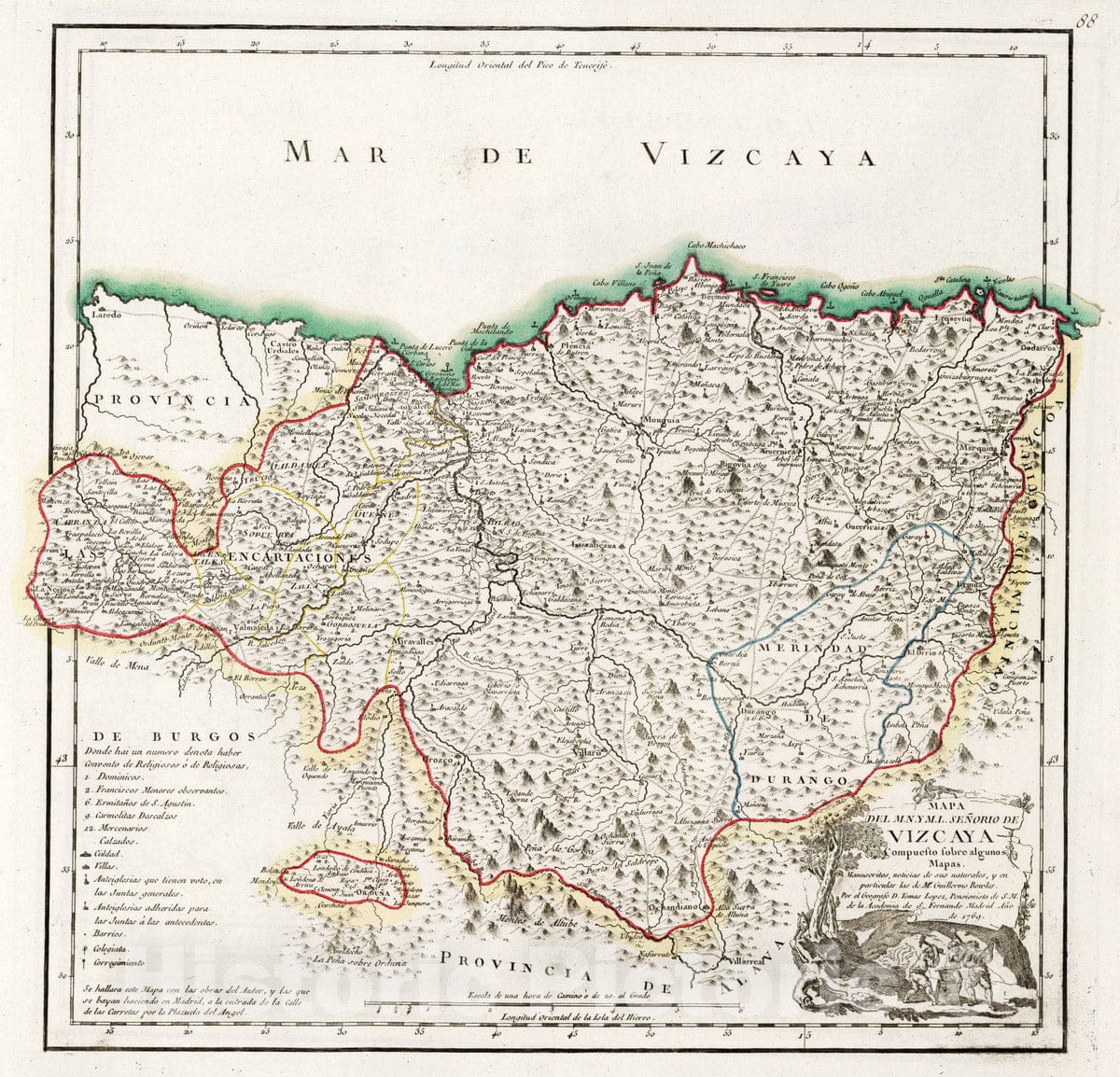 Historic Map : Spain, 1769 88. Mapa del Muy Noble y Muy Leal senorio de Vizcaya , Vintage Wall Art