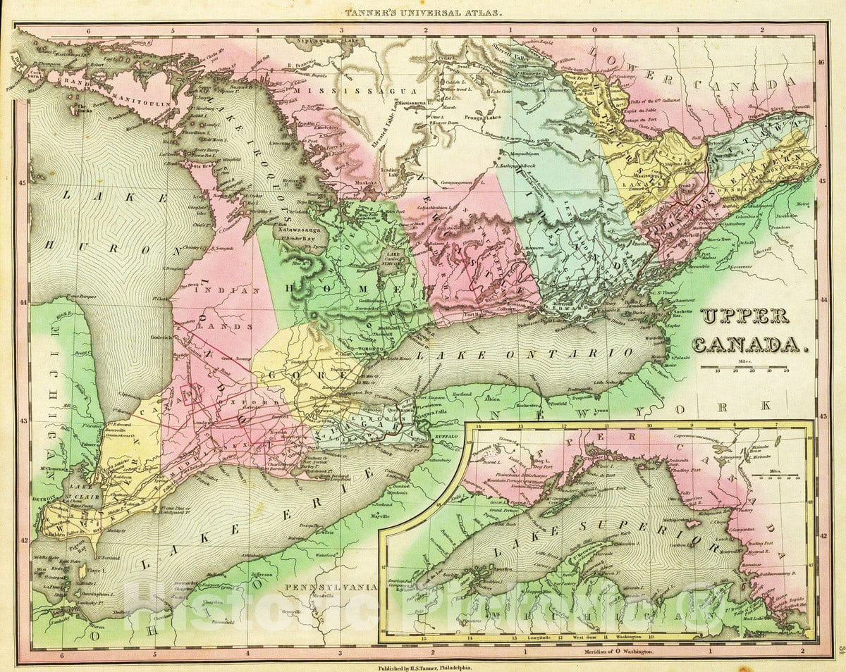 Historic Map : 1836 Upper Canada. - Vintage Wall Art