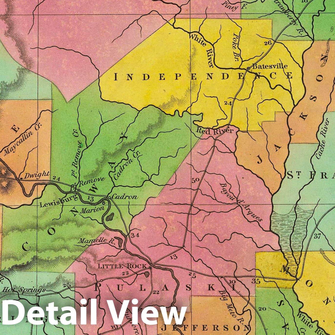 Historic Map : 1836 New Map Of Arkansas. - Vintage Wall Art