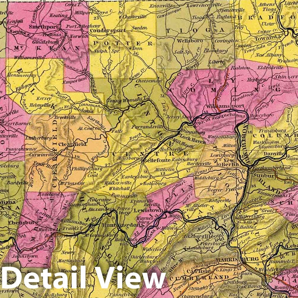 Pennsylvania - Railroad Map, 1846 - Historical Map Print