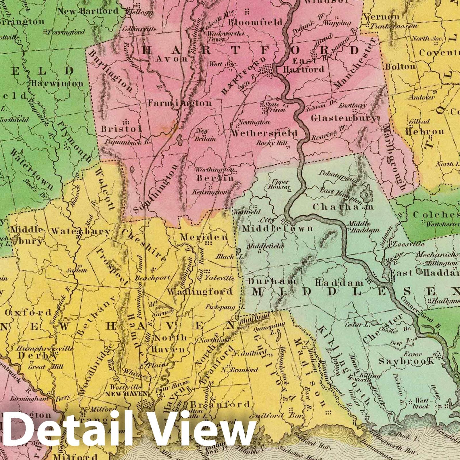 Connecticut 1841 Historical Map Print - Hand-Colored Engraved Reproduction