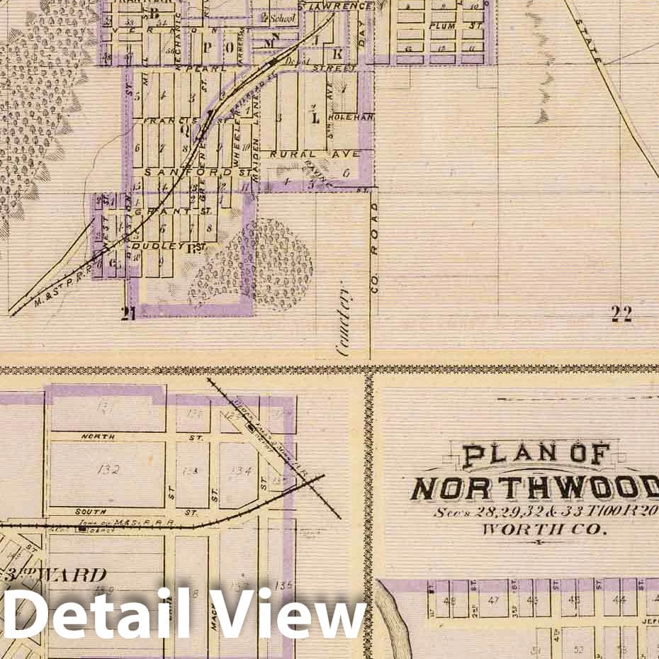 Decorah, Charles City, Northwood, Elkader, Strawberry Point, Iowa 1875 Historical Map Print