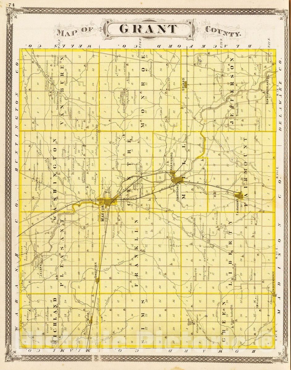 Historic Map : 1876 Map of Grant County. - Vintage Wall Art