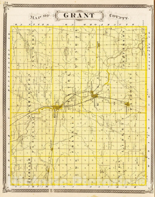 Historic Map : 1876 Map of Grant County. - Vintage Wall Art