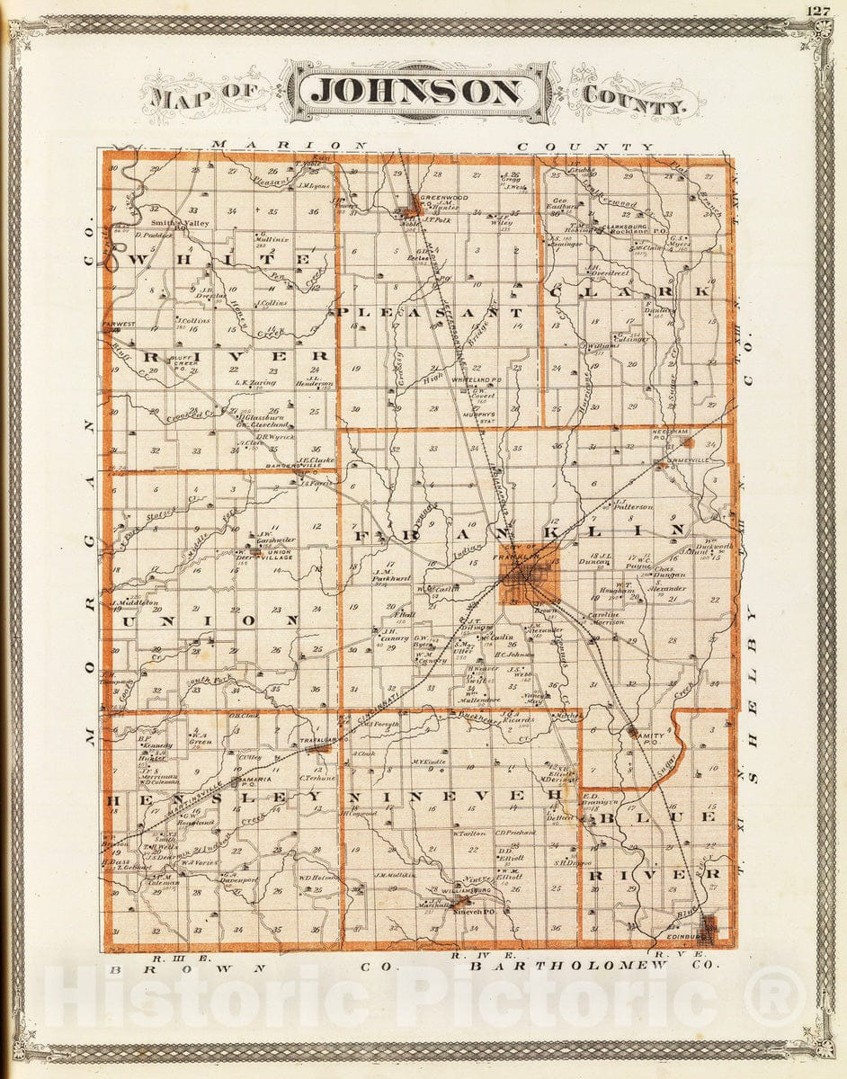 Historic Map : 1876 Map of Johnson County. - Vintage Wall Art