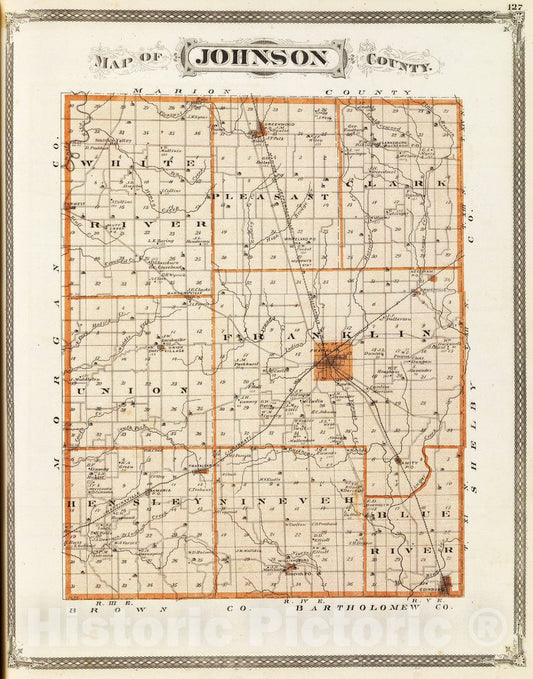 Historic Map : 1876 Map of Johnson County. - Vintage Wall Art