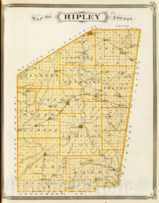 Historic Wall Map : 1876 Map of Ripley County. - Vintage Wall Art