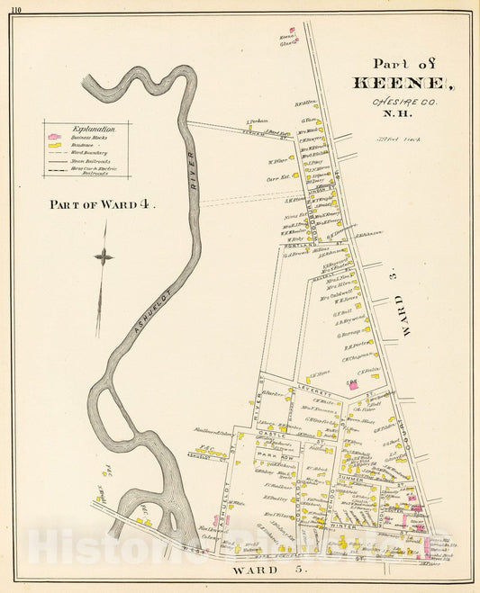 Historic Map : 1892 Keene, Ward 4. - Vintage Wall Art