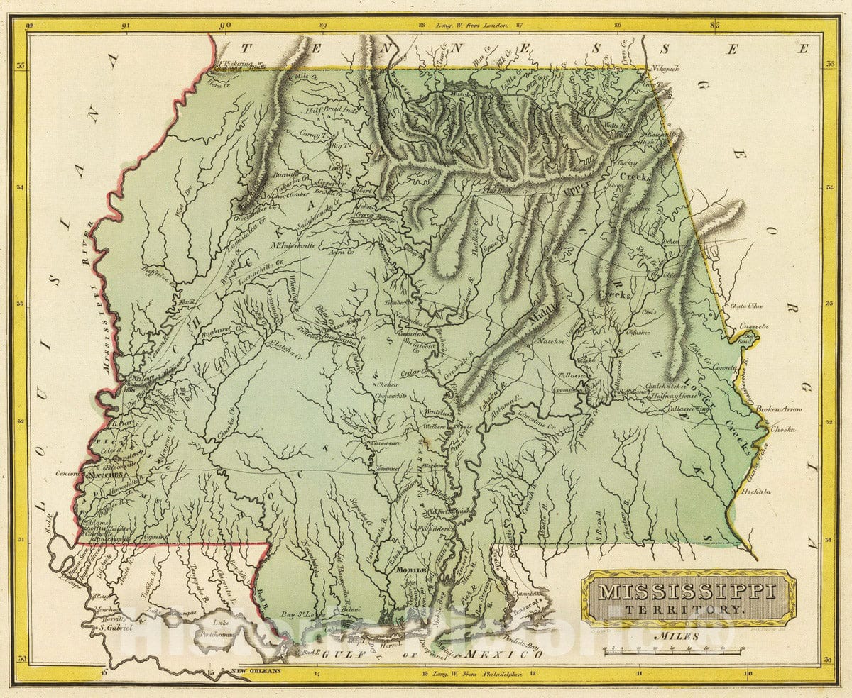 Historic Map : 1816 Mississippi Territory. - Vintage Wall Art