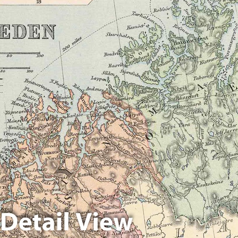 Norway, Sweden, and Iceland - Railroad Map, 1892 - Historical Atlas Reproduction