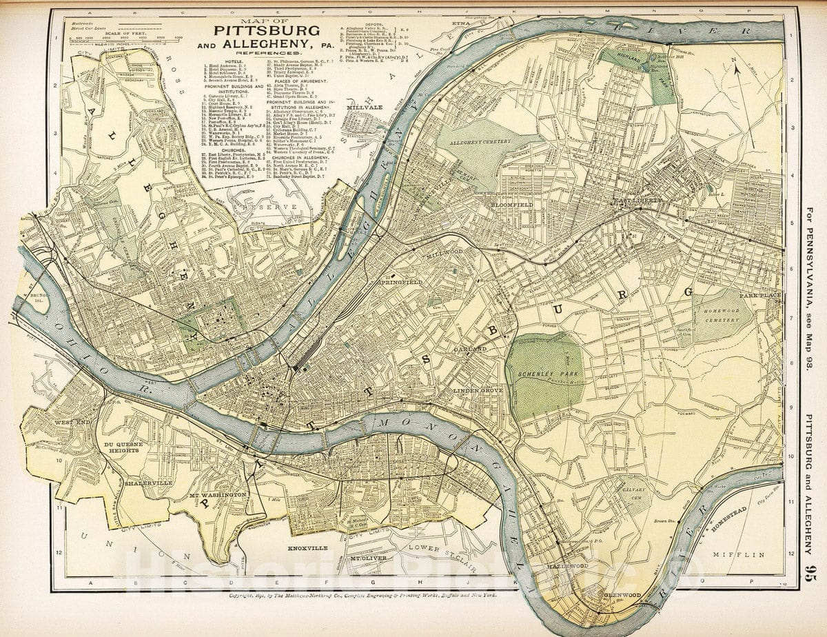 Historic Map : 1891 Map of Pittsburg and Allegheny, 95 - Vintage Wall Art