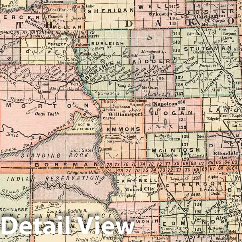 South Dakota and North Dakota - Railroad Map, 1891 - Historical Atlas Print