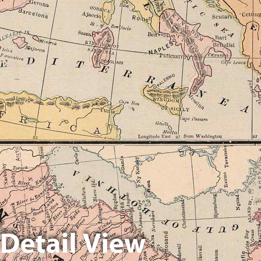 Sweden and Norway, 1883 - Historical Map Print from Cram's Atlas