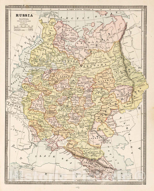 Russia, 1883 - Historical Map Print from Cram's Family Atlas