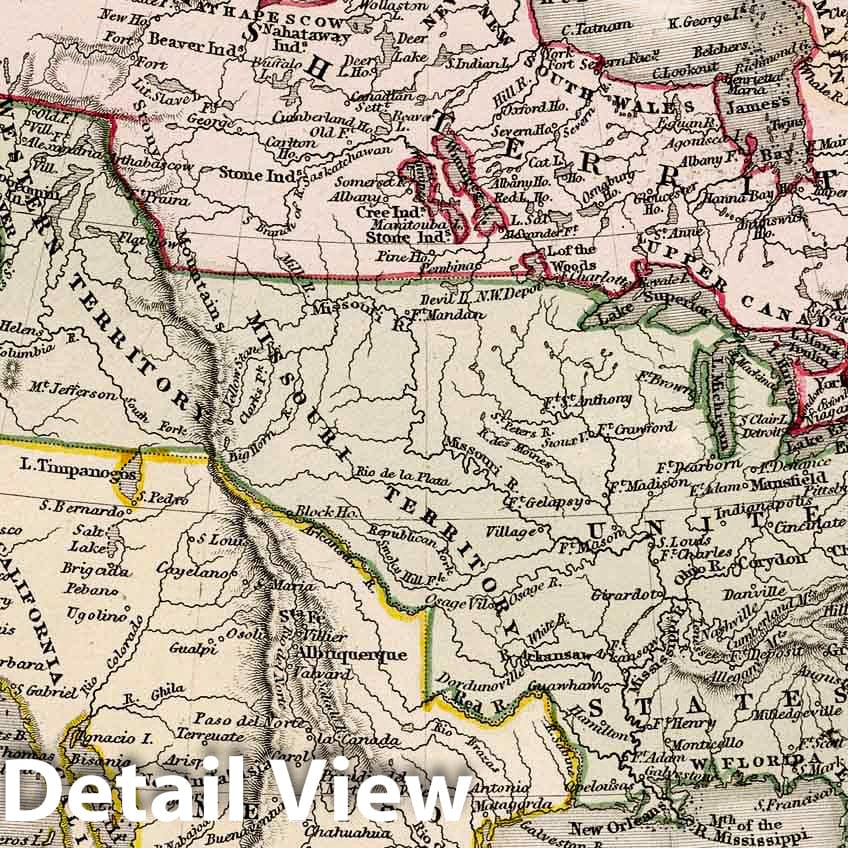 North America - River Map, 1832 - Historical Map Print